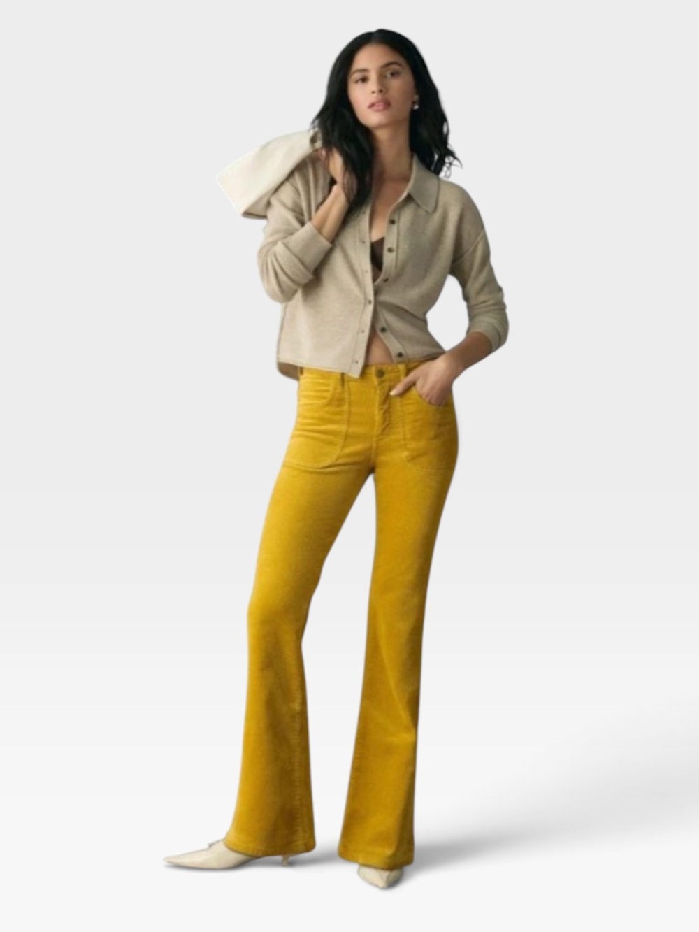 Anthropologie Pilcro The Icon Low-Rise Yellow Corduroy Flare Pants